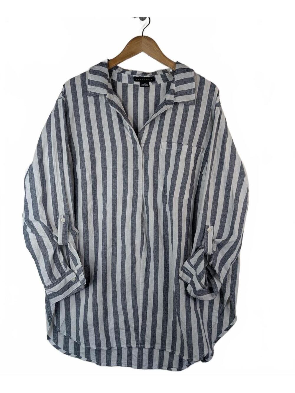 Sanctuary Striped Button-Up Linen Long Sleeve Women's Size 2x